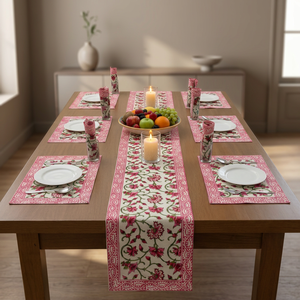 Hand Block Print Floral Cotton Customizable Traditional Style Durable Machine Washable 50D/24F <b>Table</b> <b>Runner</b> for Home Use - Product Image 1