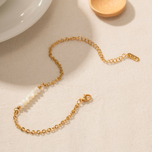 <span class=keywords><strong>Tobillera</strong></span> de cuentas de concha natural, joyería de pie de acero inoxidable chapado en oro de 18 quilates, tobilleras delicadas para mujer, sin deslustre - Product Image 2