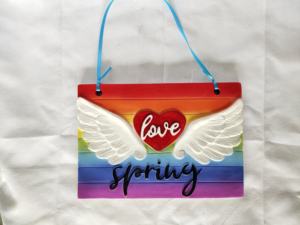 4 Plaques rectangulaires suspendues-Bienvenue/Paix/Amour/Espoir avec papillons, fleurs et paillettes, décoration murale (extérieur/intérieur) - Product Image 4