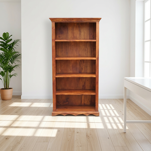 Bibliothèque ouverte moderne en bois massif, 5 étagères, style farmhouse, meuble de bureau à domicile, vitrine, artisanat indien - Product Image 1
