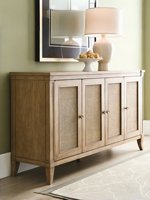 Buffet moderne en bois massif avec portes en rotin, élégante table de rangement pour salon et salle à manger
