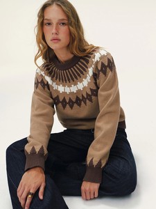 Women Knit Sweater <b>Mock</b> <b>Neck</b> Pullover Geometric Pattern Long Sleeve Cable Knit <b>Top</b> for Autumn Winter - Product Image 6