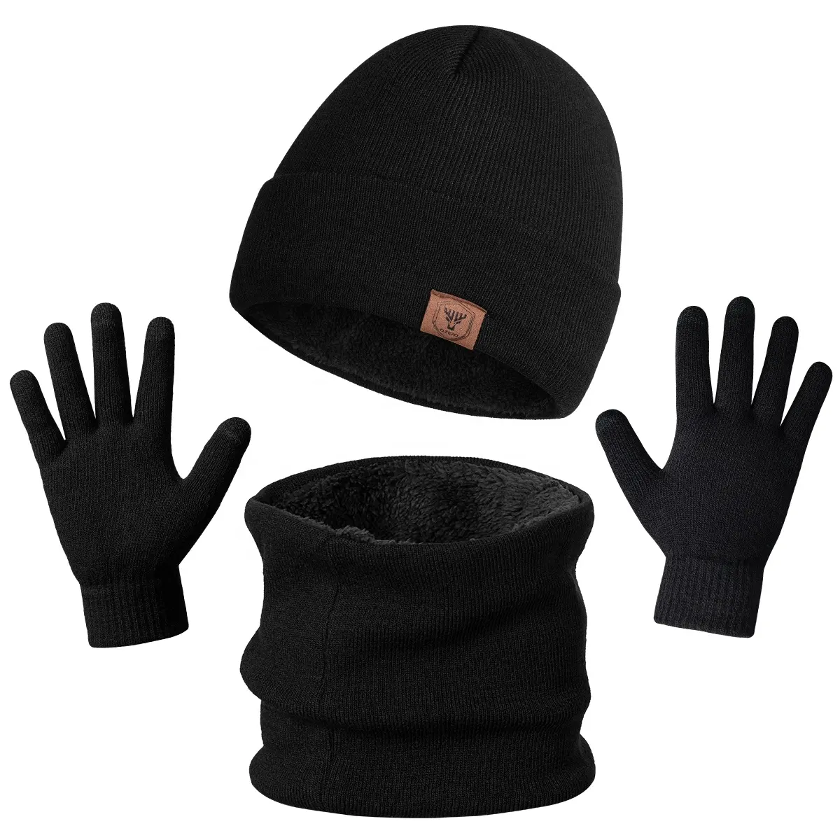 OZERO Conjunto de 3 peças de lenços e gorro para o inverno, conjunto de malha com tela sensível ao toque, chapéu desleixado e aquecedor de pescoço, manter aquecido