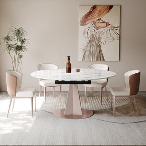 Table à manger ronde extensible moderne de haute qualité avec surface en pierre frittée et pieds en acier au carbone pour hôtel et villa - Product Image 2