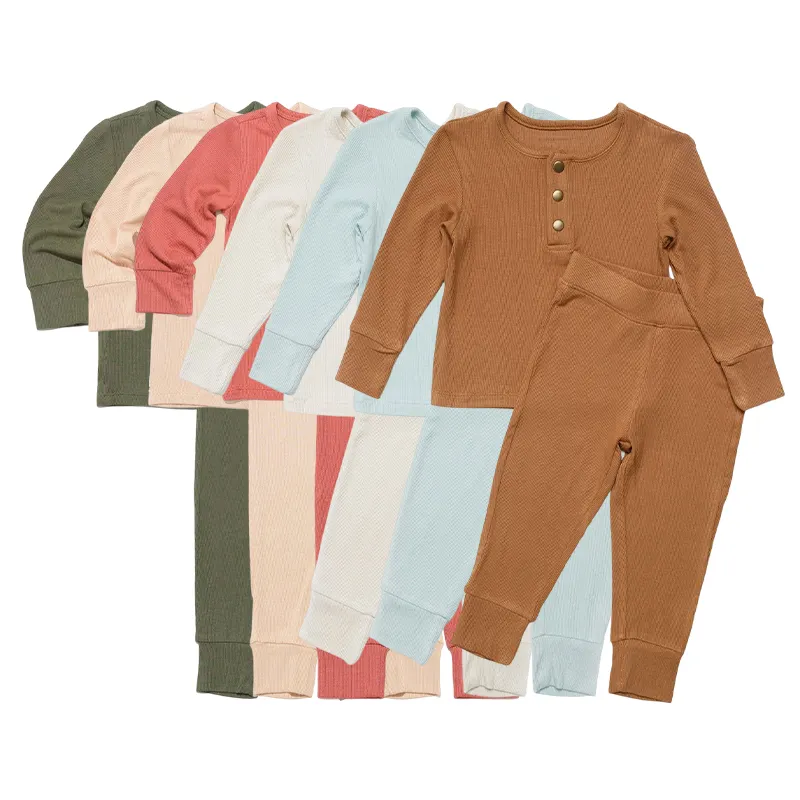 gerippter baby-pyjama bambus pjs baby-/kindersets zweiteilig kleinkind-nagelbekleidung nachhaltig neugeborenen-nagelanzug set kundenspezifische baby-kleidung