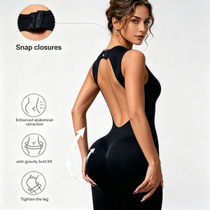 Mono deportivo de yoga para mujer, sin espalda, con doble broche, cuello desmontable, de una pieza, ajustado, con efecto fruncido en los glúteos - Product Image 2