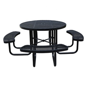 Tavolo da picnic rotondo in metallo per esterni tavolo da giardino in acciaio tavolo da pranzo esterno patio con ombrellone - Product Image 6