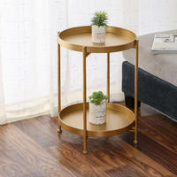 Table basse en fer compacte pour petits espaces, table d'appoint à 2 niveaux avec étagère de rangement, meuble de salon moderne et durable, montage facile