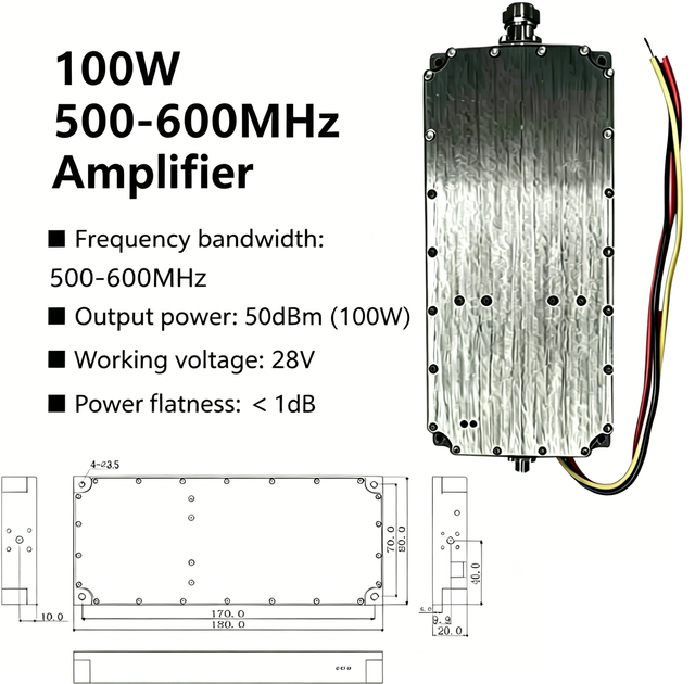100W 500-600MHz RF Power Amplifiers GAN Amplifier 50dBm 100W 500MHz 0.5GHz 0.6GHz Power Flatness <1dB 100W PA Wireless Module