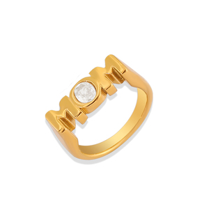 Anillos Impermeables para Madres con Letras MOM/DAD/<span class=keywords><strong>SIS</strong></span>/<span class=keywords><strong>BRO</strong></span>, Anillo Sello de Acero Inoxidable Chapado en Oro de 18k, Anillos de Lujo con Circonitas Cúbicas para Mujer - Product Image 1
