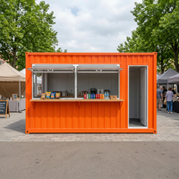Kiosque de café en conteneur orange vif, 10 pieds x 20 pieds, stand alimentaire modulaire avec fenêtres relevables, couleur personnalisée