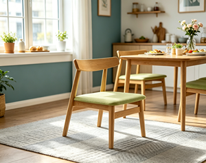 Chaise scandinave en bois avec siège rembourré vert, meubles modernes pour salon - Product Image 5