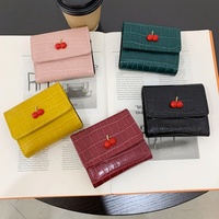 Dompet Mini 5 Warna Sweet Cherry Dompet Pendek Kulit PU Motif Buaya Dompet Uang Tunai Portabel Tempat Kartu Dompet Mewah Wanita