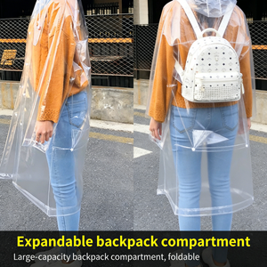 Impermeabile Trasparente in EVA Rinforzato con Copertura per Zaino e Doppie Tasche, Cappotto Antipioggia Lungo con Cappuccio per Adulti, per Eventi all'Aperto e Viaggi - Product Image 4