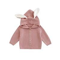 Bio-Baumwolle Hasenohren Kapuzen-Strickjacke für Babys Langarm Knopfleiste Vorne Säugling Kleinkind Pullover Niedliche Baby-Strickware