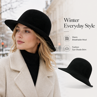 Sombrero de Invierno Ajustable para Mujer, 100% Lana Pura, Cálido, Transpirable, Cortavientos, Protección Solar, Estilo Cloche, para Uso Diario