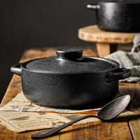Mini Cocotte résistante à la chaleur, chauffe-plat, ustensiles de cuisine en fonte, céramique noire avec couvercle