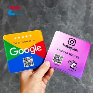 Nfc 칩 구글 리뷰 스티커 아크릴 QR 코드 Nfc 플레이트 NTAG213 메뉴 비접촉식 사인 소셜 미디어 구글 리뷰 플레이트