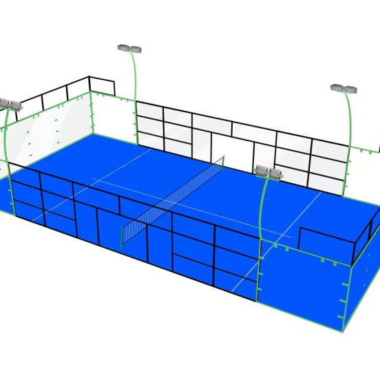 Blauer tragbarer Panorama-Padel-Tennisplatz im Freien Blauer Kunstrasen-Verkauf Tennisplatz ausrüstung