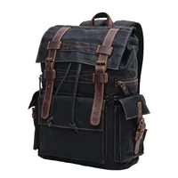 Mochila Retro de Cuero Crazy Horse, Lona Encerada, para Hombre y Mujer, de Cuero Genuino, Bolsa de Viaje para Computadora, Poliéster, para Montañismo