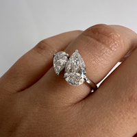 Bague de fiançailles en diamant Toi et Moi TW 3CT poire et émeraude, bague Toi et Moi, diamant de laboratoire cultivé en or 14 carats, bague de mariage