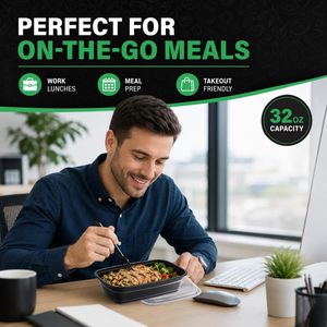 Meal Prep <b>Containers</b> with Lids 32oz Plastic Food <b>Storage</b> <b>Containers</b> 1/2/3 Compartment Lunch Boxes PP PET Plastic Box - Product Image 5
