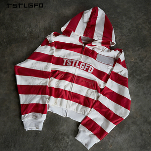 Sudadera con Capucha Personalizada de Alta Calidad con Logotipo Impreso, de Algodón Grueso, con Bordado, Diseño Gráfico a Rayas, para Hombre - Product Image 2