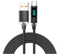 Kabel pengisi daya Digital 100W PD, kabel USB C ke kabel Tipe C tidak terlihat tampilan Digital kabel USB C