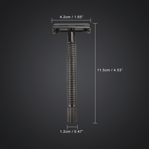 Maquinilla de Afeitar de Seguridad con Apertura Tipo Mariposa y Doble Filo para <span class=keywords><strong>Hombres</strong></span>, Maquinilla de Afeitar de Metal Negro Mate, Apertura Giratoria - Product Image 5