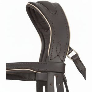 Brida de caballo ecuestre anatómica de cuero de grano completo de calidad genuina, comodidad elevada, costura elegante, hebillas de latón para montar - Product Image 1