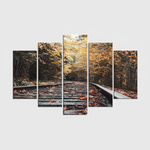 Autumn Train Tracks <b>Canvas</b> Art: Seasonal <b>Landscape</b> Wall <b>Print</b>,SET OF 5 MIX <b>CANVAS</b> - Product Image 2