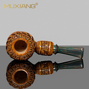 Muxiang Tobacco Pipe Bent Type Solid Wood Carved Brown Filter Core Smoking Set - Product Image 3
