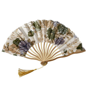 Forme de coquillage d'éventails à main en soie pliants Éventail de poche de style chinois en bambou Éventails de faveurs de fête de mariage avec pompon et sac cadeau - Product Image 1