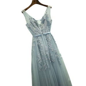 Robe de soirée élégante S654F pour femmes, longue robe de cérémonie pour mariée, demoiselle d'honneur et hôtesse, taille personnalisée, design royal avec décoration en dentelle - Product Image 2
