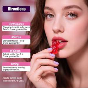 Gommes à la créatine monohydratée 5000 MG par portion, saveur fraise, <span class=keywords><strong>sans</strong></span> <span class=keywords><strong>sucre</strong></span>, <span class=keywords><strong>sans</strong></span> gluten, collagène, <span class=keywords><strong>BCAA</strong></span>, 60 unités, complément alimentaire - Product Image 3