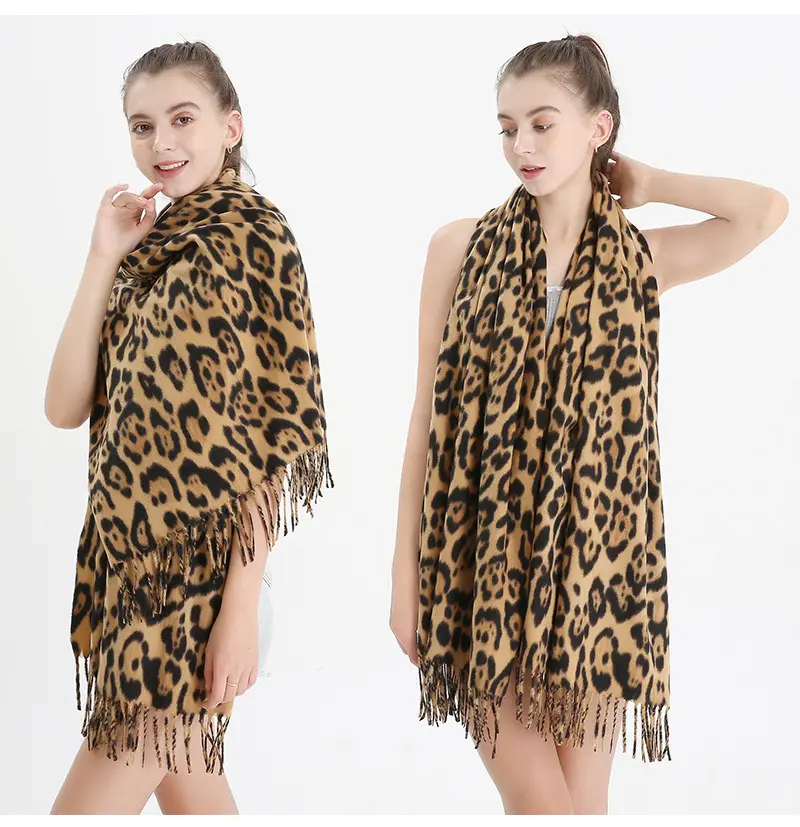 फैशन गर्म बिक्री नरम सर्दियों महिलाओं पशु मुद्रित तेंदुए एक्रिलिक दुपट्टा