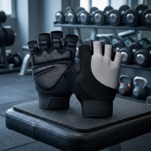<b>Half</b> Finger Gloves Black Gray Polyester Cotton Unisex Summer Hook Loop Closure Breathable Non <b>Slip</b> Lightweight - Product Image 6