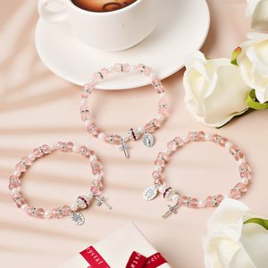 สร้อยข้อมือลูกประคำคริสตัลทำมือพร้อมจี้ไม้กางเขนและพระแม่มารี เครื่องประดับสำหรับสวดมนต์ทางศาสนา - Product Image 3