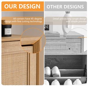 <strong>Shoe</strong> <strong>Storage</strong> With 3 Flip Drawers Hidden Freestanding <strong>Shoe</strong> Rack With Natural <strong>Rattan</strong> Doors Narrow Bamboo <strong>Shoe</strong> Cabinet - Product Image 5