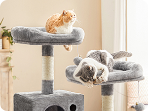 Arbre à chat multi-niveaux avec poteaux à gratter, perchoir douillet en peluche et balles suspendues - Product Image 4