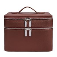 Nouvelle trousse de maquillage portable pour femmes, imperméable, double couche, fermeture éclair en PU, grande capacité, pliable