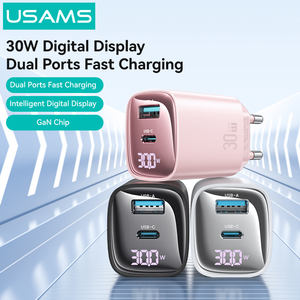 USAMS CC229 nouvel affichage numérique prise ue pd30w GaN charge super rapide <span class=keywords><strong>usb</strong></span> type <span class=keywords><strong>c</strong></span> <span class=keywords><strong>30w</strong></span> <span class=keywords><strong>chargeur</strong></span> de téléphone mural pour iphone huawei - Product Image 2