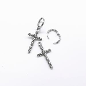 Pendientes de aro Huggie personalizados para hombre, de acero inoxidable 316L, chapados en oro, hipoalergénicos, con dije de cruz, estilo vintage, punk, gótico - Product Image 3