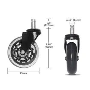 75mm transparent rubber office wheels chair caster wheels rollerblade