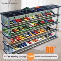 Vitrines d'exposition pour modèles réduits en plastique faites à la main, personnalisables, avec scène de parking et ascenseur LED à l'échelle 1:64