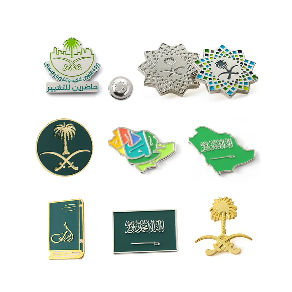 Uae Saudi Arabia National Day Badge Custom Brooch Magnetic Pin Metal Enamel National Day Lapel Pins Custom With Backing Card