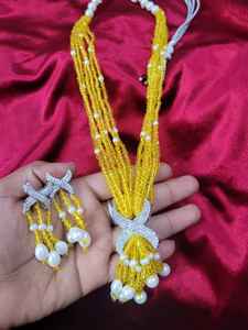 Indian <b>Bridal</b> Wedding Party Wear Bead Necklace and Long Earring <b>Set</b> Brass <b>Jewelry</b> for Engagement Daily Wear - Product Image 6