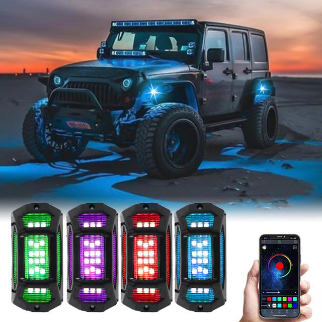 4/6/8 Pods APP Controlled RGBW Led Lighting Off Car Rock Lights for Road Boats Rock Light With Mode Blue-Tooth Control by APP