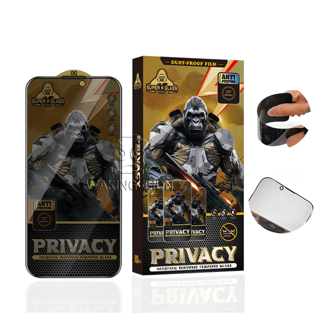 Premium Black King Kong ESD High Aluminium Anti Peeping Privacy Tempered Glass Screen Protector for iPhone 13 14 15 16 Pro Max