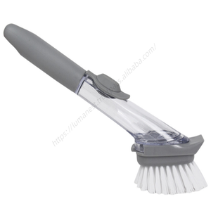 Venta al por mayor: Cepillo de limpieza de cocina 2 en 1 con mango largo, dispensador de jabón para platos y esponja, con gancho. - Product Image 1